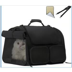 Small Cat Dog Soft Carrier Black Mesh Windows Storage Pockets Airline Approved